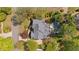 Overhead view of a property boasting a backyard pool, deck, manicured lawn and meticulous landscaping at 9985 High Falls Pointe, Johns Creek, GA 30022