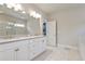 Bright bathroom features a double sink vanity, a shower with glass doors and a separate tub at 11395 Crestview Ter, Johns Creek, GA 30024
