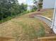 Sloping backyard with newly laid sod and a retaining wall, perfect for outdoor activities at 363 Riverwood Pass, Dallas, GA 30157