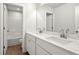 Bathroom featuring a double vanity with marble countertop and white cabinets at 363 Riverwood Pass, Dallas, GA 30157