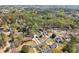 Aerial view of the neighborhood filled with lush trees surrounding many beautiful homes in a desirable community at 385 Jayne Ellen Way, Alpharetta, GA 30009