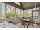 Screened porch area including wood flooring, comfortable furniture, and serene backyard views at 6935 York Pl, Cumming, GA 30040