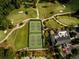 An aerial view shows tennis courts and a golf course near the community clubhouse at 3669 High Green Dr, Marietta, GA 30068