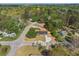 Wide aerial shot of the property in a wooded neighborhood with mature trees and landscaping at 1857 Taffeta Trl, Lithonia, GA 30058