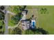 Aerial view of the home surrounded by lush greenery, featuring a pool and a long driveway at 20 Rivercreek Xing, Kingston, GA 30145