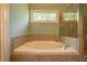 Relaxing bathroom featuring a tiled tub and a window that provides natural light at 20 Rivercreek Xing, Kingston, GA 30145