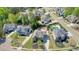 Aerial view of the neighborhood showcasing mature trees, manicured lawns, and community pool at 302 Grant Ct, Canton, GA 30114