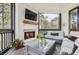Cozy screened porch with fireplace, outdoor seating, and natural light at 555 E Wesley Ne Rd, Atlanta, GA 30305