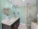 Stylish bathroom with double vanity, modern fixtures, walk-in shower, and elegant finishes at 53 Weatherstone Pkwy, Marietta, GA 30068