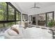 Bright sun room with black and white tiled floor, views of the backyard, and a white sofa at 4 W Wesley Nw Rdg, Atlanta, GA 30327