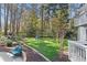 Spacious backyard features a playground, mature trees, lush lawn, and a comfortable seating area for outdoor enjoyment at 2480 Roxburgh Dr, Roswell, GA 30076