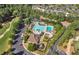 Aerial view of the community pool with a slide, multiple pools, and seating surrounded by mature trees at 2480 Roxburgh Dr, Roswell, GA 30076