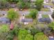 Birds eye view of the home, highlighting the large yard with mature trees in a quiet neighborhood at 126 Washington St, Mcdonough, GA 30253