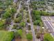Wide aerial shot of the residential neighborhood with tree-lined streets and well-maintained homes at 126 Washington St, Mcdonough, GA 30253