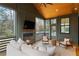 Cozy screened porch with a fireplace, comfortable seating and natural lighting at 1299 Sunland Ne Dr, Brookhaven, GA 30319