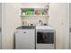 Laundry room with modern washer and dryer and overhead storage shelves at 308 Reed St, Scottdale, GA 30079