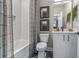 Bathroom with shower-tub combination, modern fixtures, and vanity with a white countertop at 1160 Ormewood Ave # 13, Atlanta, GA 30316