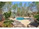 Backyard with a pool surrounded by mature trees and lush landscaping, offering privacy at 1165 Lea Dr, Roswell, GA 30076