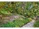 Stone tiered landscaping in backyard with garden and mature trees at 4535 Forest Green Dr, Sugar Hill, GA 30518