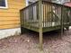 Overgrown backyard deck showing weathered wood and leaf-covered ground at 6127 Pinegrove Rd, Riverdale, GA 30274