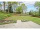 Landscaped backyard featuring a lush green lawn with established trees at 468 Windol Ct, Marietta, GA 30066