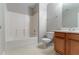 Well-maintained bathroom featuring a clean shower-tub combination and a functional vanity at 705 Brentwood Pkwy, Stockbridge, GA 30281