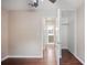 Neutral bedroom features an open closet and a view into the bathroom at 1315 Old Coach Sw Rd, Marietta, GA 30008