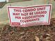 Sign indicating that the condo unit may not be leased per the association covenants at 1315 Old Coach Sw Rd, Marietta, GA 30008
