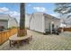 Backyard patio showcasing brick flooring, round bench, and convenient storage features at 3800 Lake Pass Ln, Suwanee, GA 30024