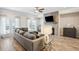 Beautiful living room with large sofa, fireplace, mounted TV, and plenty of natural light from the many windows at 2048 Violet Lane, Brookhaven, GA 30319