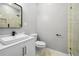 Contemporary bathroom with modern fixtures, sleek vanity, and glass-enclosed shower at 1382 Elizabeth Ln, Atlanta, GA 30344