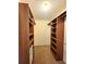 Organized walk-in closet features wooden shelves and ample storage space at 1535 Wilkes Crest Dr, Dacula, GA 30019