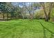 Beautiful backyard with a vast lawn, shaded by mature trees, creating a peaceful outdoor oasis at 2491 Falcon Ridge Dr, Grayson, GA 30017