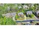 Aerial shot of home nestled among mature trees in a quiet neighborhood with manicured lawns at 7940 Royal Melbourne Way, Duluth, GA 30097