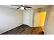 Bedroom features hardwood floors, ceiling fan, and nice lighting and space at 4134 Rogers Creek Ct # 41, Duluth, GA 30096