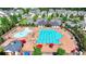 Aerial shot of a community pool with various recreational areas, including a splash pad at 6585 Creekview Cir, Duluth, GA 30097
