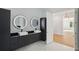 Modern bathroom with dual sinks, quartz counters, and modern lighting at 1610 Niskey Lake Sw Rd, Atlanta, GA 30331