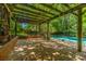 Outdoor patio area featuring a brick foundation, a pergola, and views of the backyard at 468 W Paces Ferry Rd, Atlanta, GA 30305