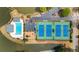 Overhead shot of community pool and tennis courts on lakefront peninsula at 3270 River Summit Trl, Duluth, GA 30097