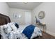 Comfortable bedroom featuring a plush bed with blue accents, complemented by elegant decor and soft lighting at 211 Orchard Trl, Canton, GA 30115