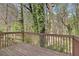 Wooden deck surrounded by lush trees and greenery at 498 Pecan Wood Cir, Fairburn, GA 30213