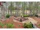 Backyard fire pit area with Adirondack chairs and rock border perfect for outdoor gathering and relaxation at 3520 Millwater Xing, Dacula, GA 30019