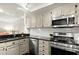 Galley kitchen with stainless steel appliances, granite counters, white cabinets, and subway tile backsplash at 2060 Clairmeade Ne Way, Atlanta, GA 30329