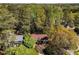 Aerial view of a Tudor-style home with lush landscaping and mature trees at 3186 Sugarplum Ne Rd, Atlanta, GA 30345