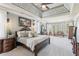 Expansive main bedroom with tray ceiling, elegant furnishings, and large windows at 968 Woodtrace Ln, Auburn, GA 30011