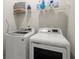 Functional laundry room with modern washer and dryer, wire shelving at 209 Phillips Ln, Alpharetta, GA 30009
