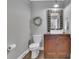 Chic powder room featuring a modern vanity, decorative mirror, and stylish fixtures at 4040 Grandview Manor Dr, Cumming, GA 30028