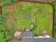 An aerial perspective of the home's backyard with a cozy fire pit and lush landscaping enclosed by a wooden fence at 3356 Thornewood Dr, Atlanta, GA 30340