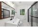 Bright bathroom with modern sink, vanity, and glass-enclosed shower at 3356 Thornewood Dr, Atlanta, GA 30340