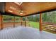 The covered porch features a ceiling fan, skylights, and a beautiful view of the backyard at 3356 Thornewood Dr, Atlanta, GA 30340